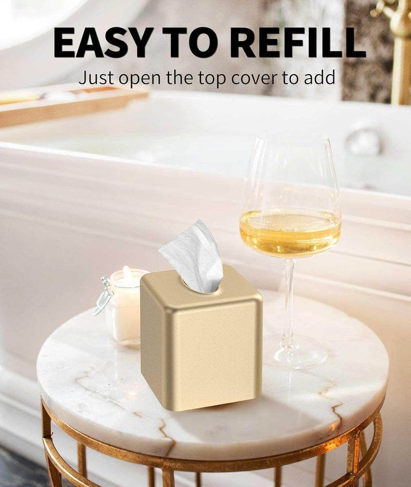 Livelab Tissue Box Cover, Square Metal Tissue Box Holder Modern Decor Facial Napkin Holder Tissue Box Dispenser for Bathroom Vanity Countertop, Living Room, Bedroom, Office - Gold - Image 5